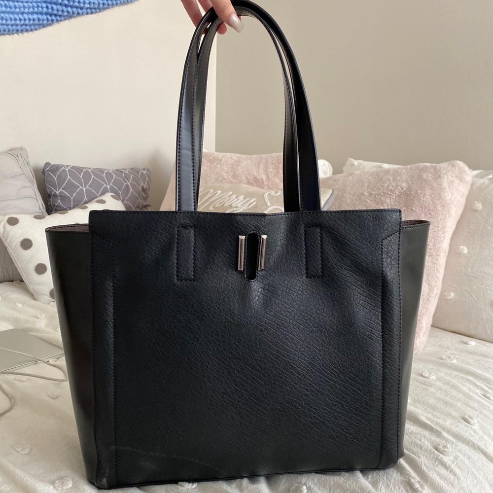 Black Faux Leather Tote Bag